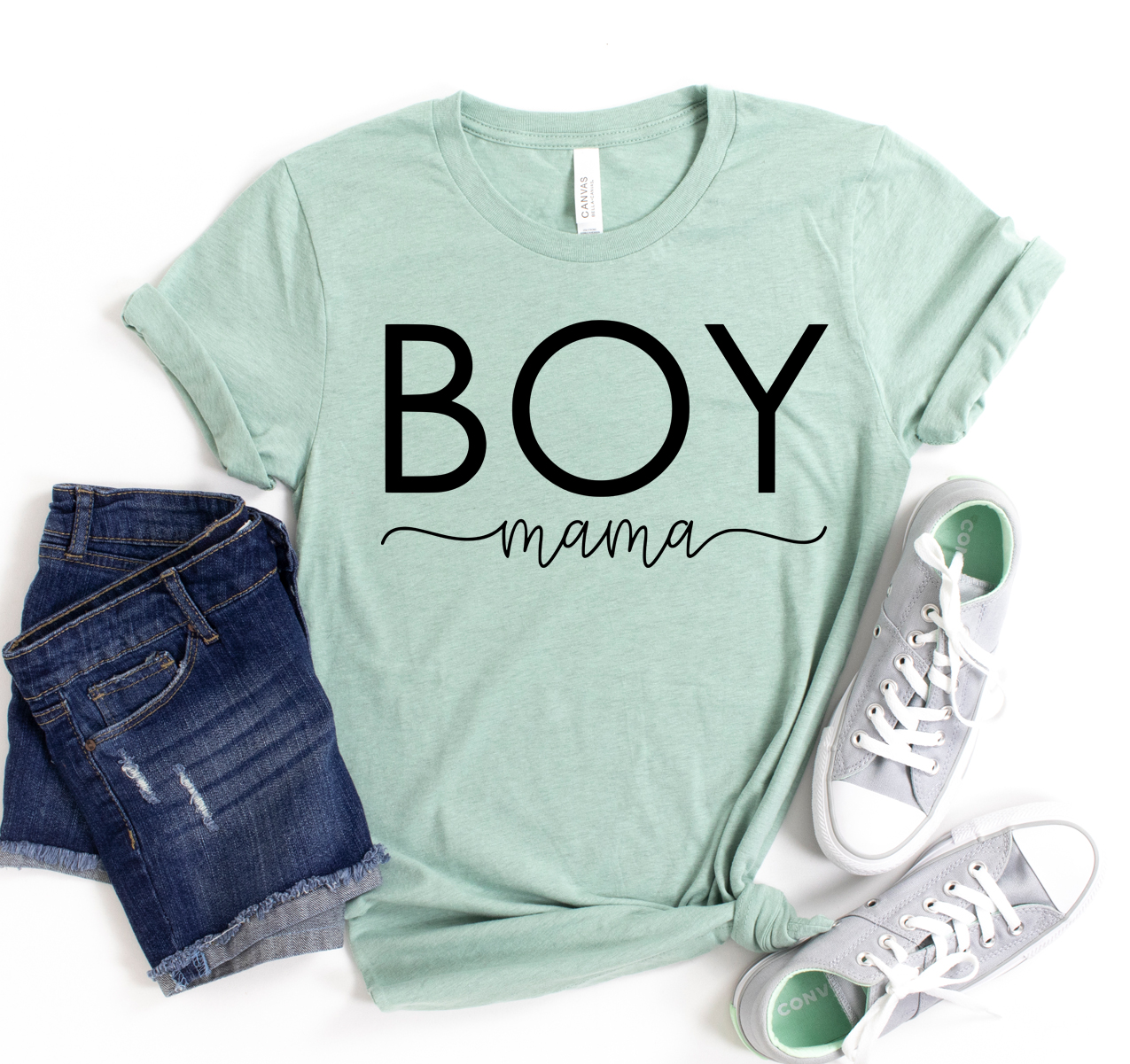 Boy Mama T-shirt in soft cotton fabric, showcasing a stylish design for proud mothers.