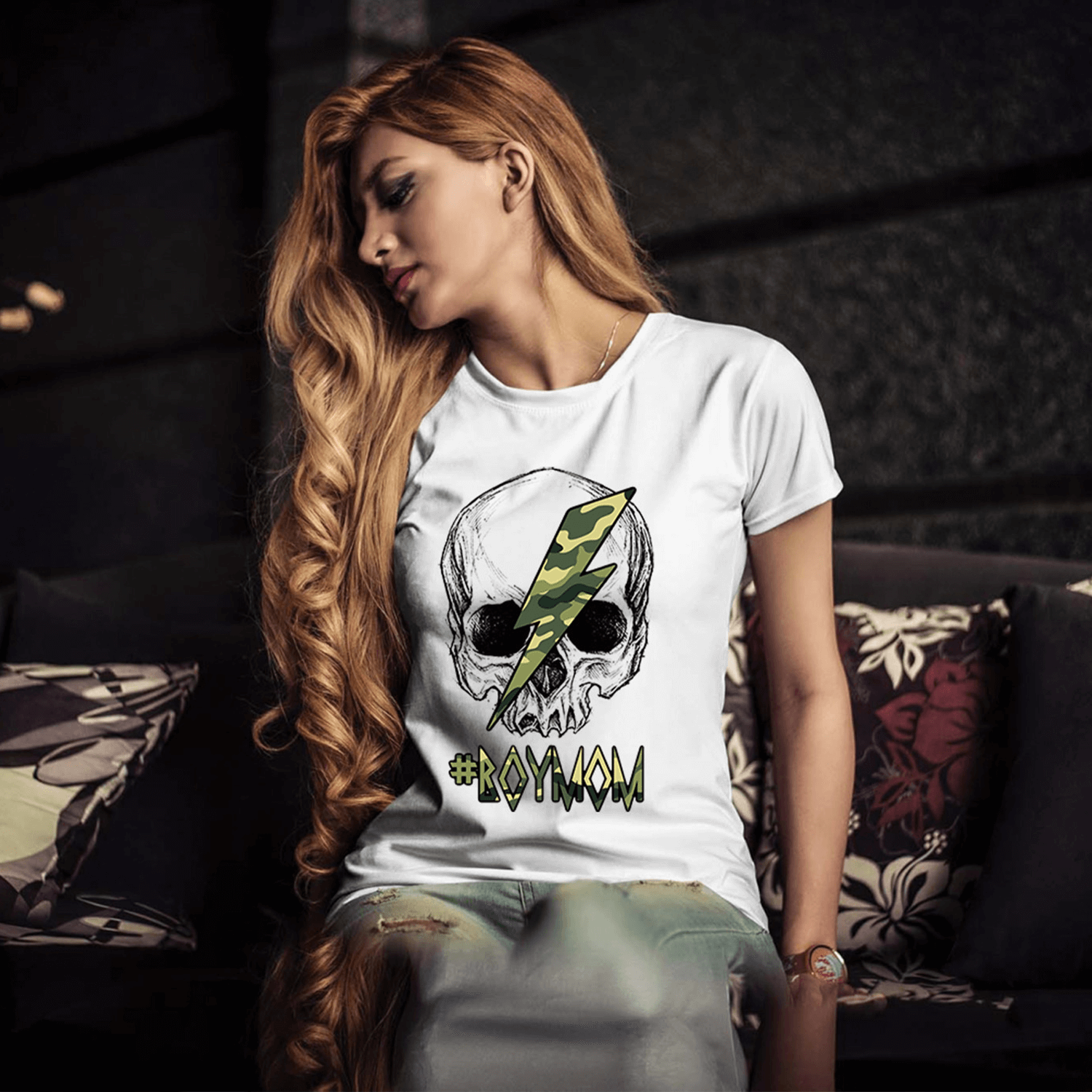 A stylish #BoyMom Skull Unisex T-shirt featuring a unique skull design, perfect for proud moms.