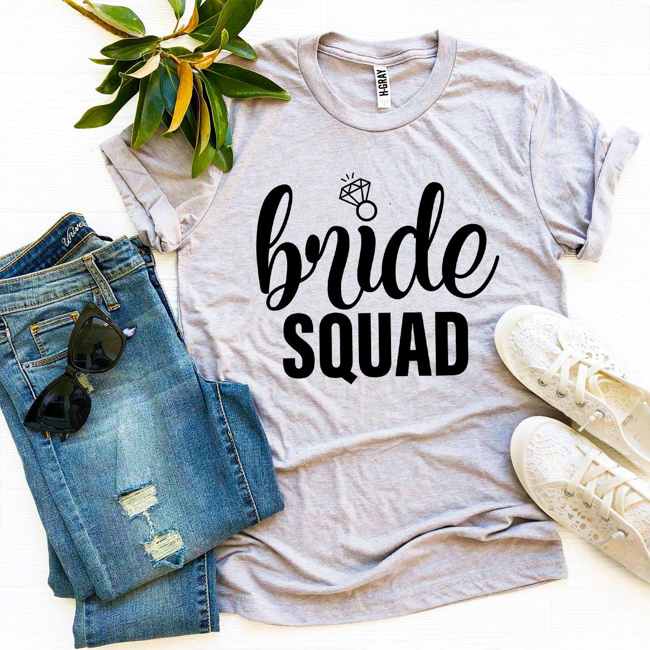 Bride Squad T-shirt made of premium quality cotton, featuring a stylish design perfect for bridal parties.