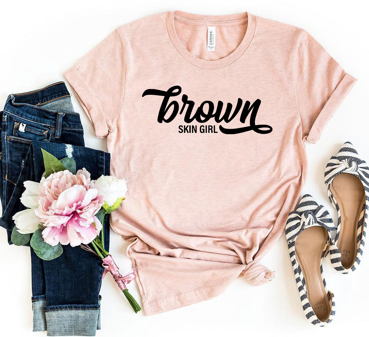 Brown Skin Girl Shirt made from soft ring spun cotton, featuring a crew neck and available in multiple colors and sizes.