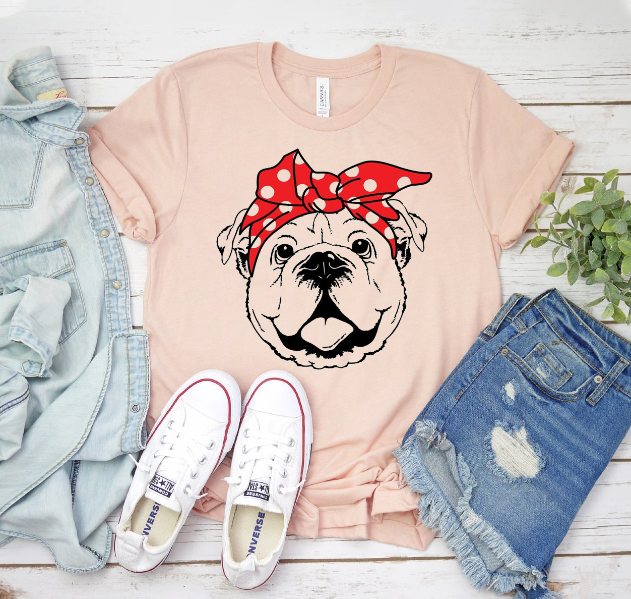 A stylish Bulldog T-shirt made from 100% airlume cotton, showcasing its classic unisex design and available sizes.