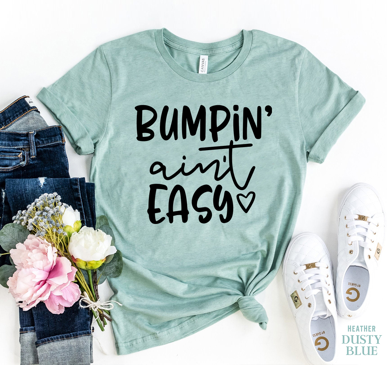 Bumpin Ain't Easy T-shirt in various sizes, showcasing premium ring spun cotton and vibrant flex print design.