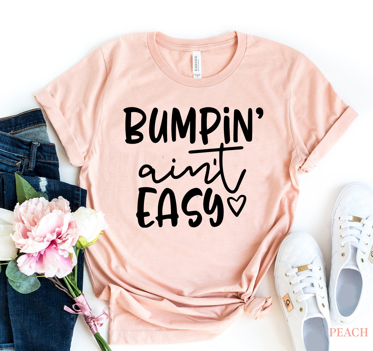 Bumpin' Aint Easy T-shirt made of premium ring spun cotton, featuring a soft textile flex print design, available in various sizes.