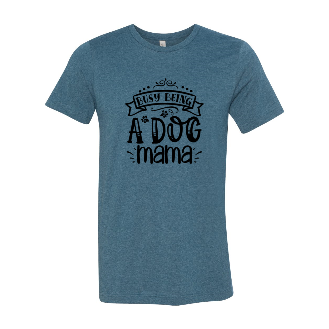 A comfortable unisex T-shirt featuring the phrase 'Busy being a dog mama' in stylish print, available in multiple colors.