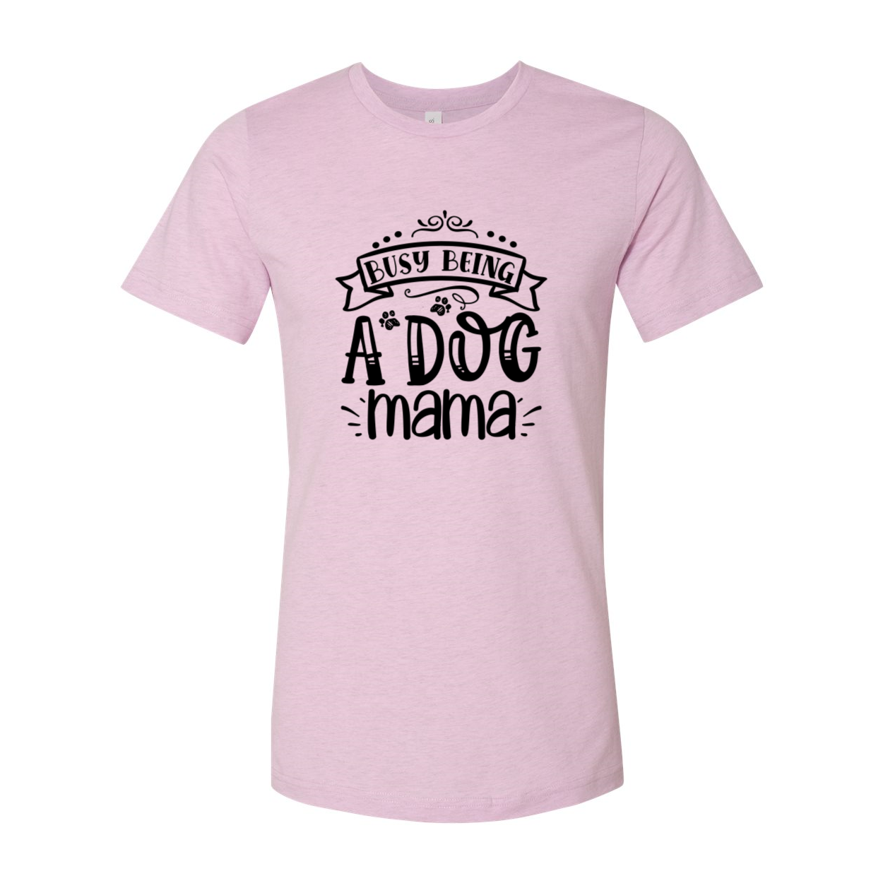 A comfortable unisex T-shirt featuring the phrase 'Busy being a dog mama' in stylish print, available in multiple colors.