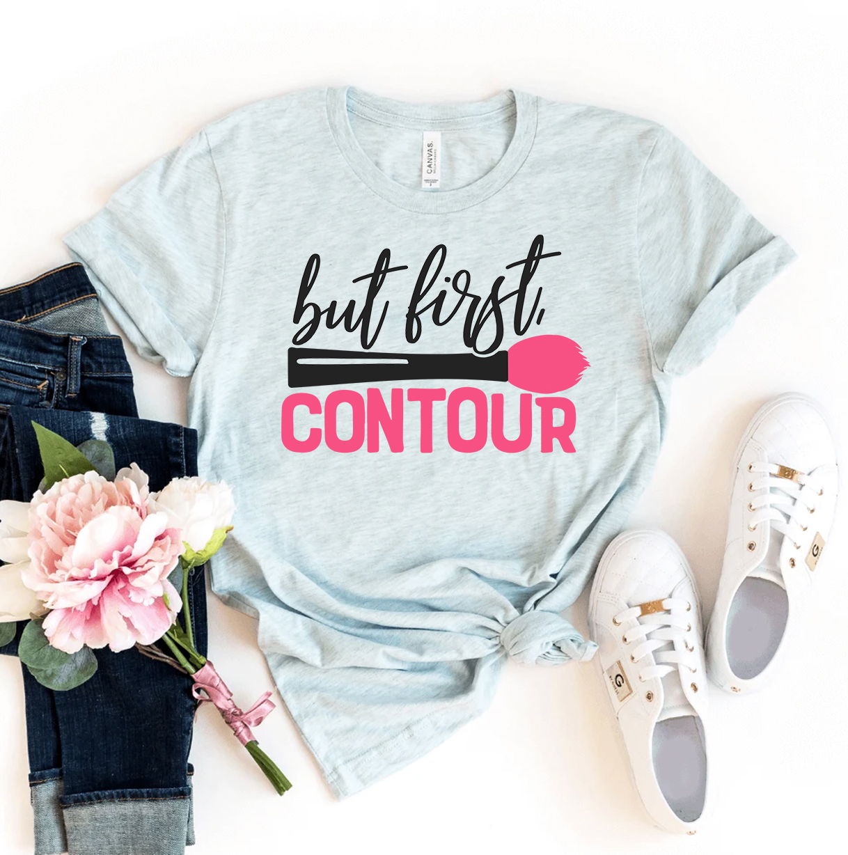 But First Contour T-shirt in premium ring spun cotton with flex print design, available in various sizes.