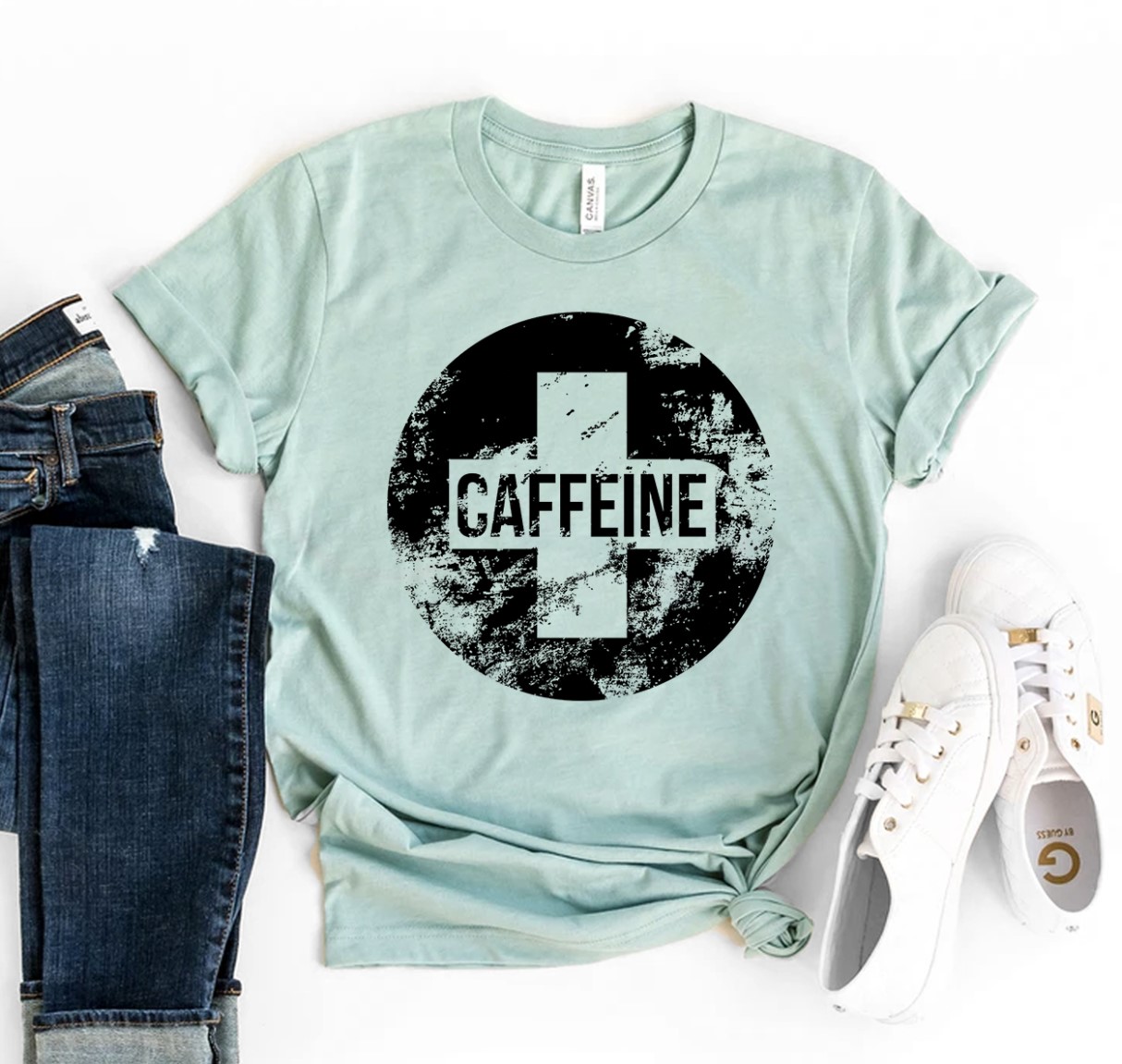 Caffeine T-shirt made of premium ring spun cotton with a soft feel and high-quality flex print design.