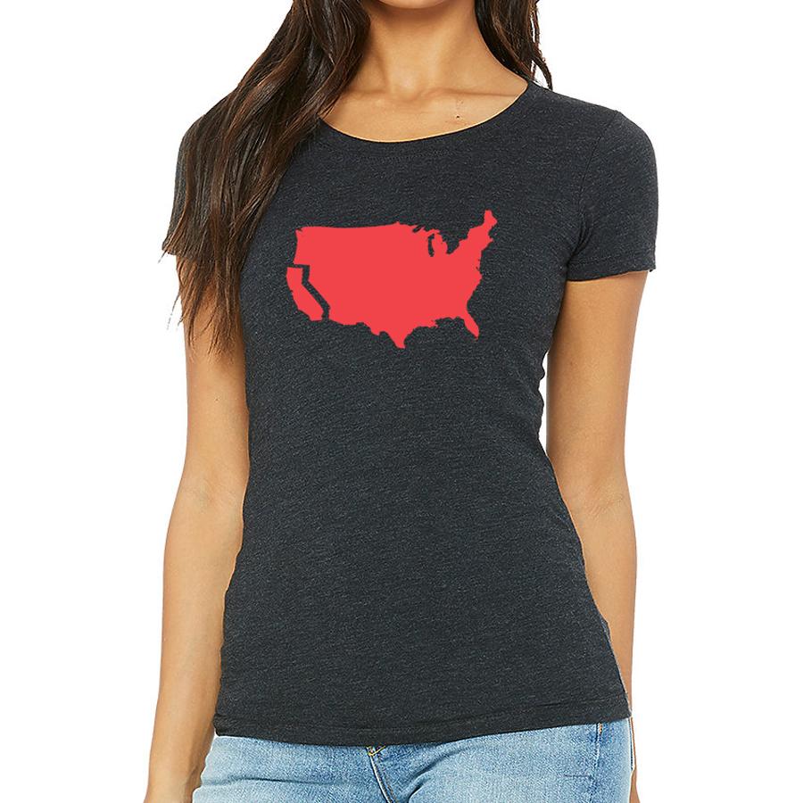 California Women's Bella and American Apparel tees in various colors, showcasing stylish designs and soft fabric.