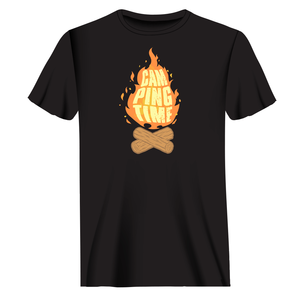 Camp Fire Man T-Shirt featuring a modern classic fit, made from 100% Ringspun Cotton with a unique outdoor design.