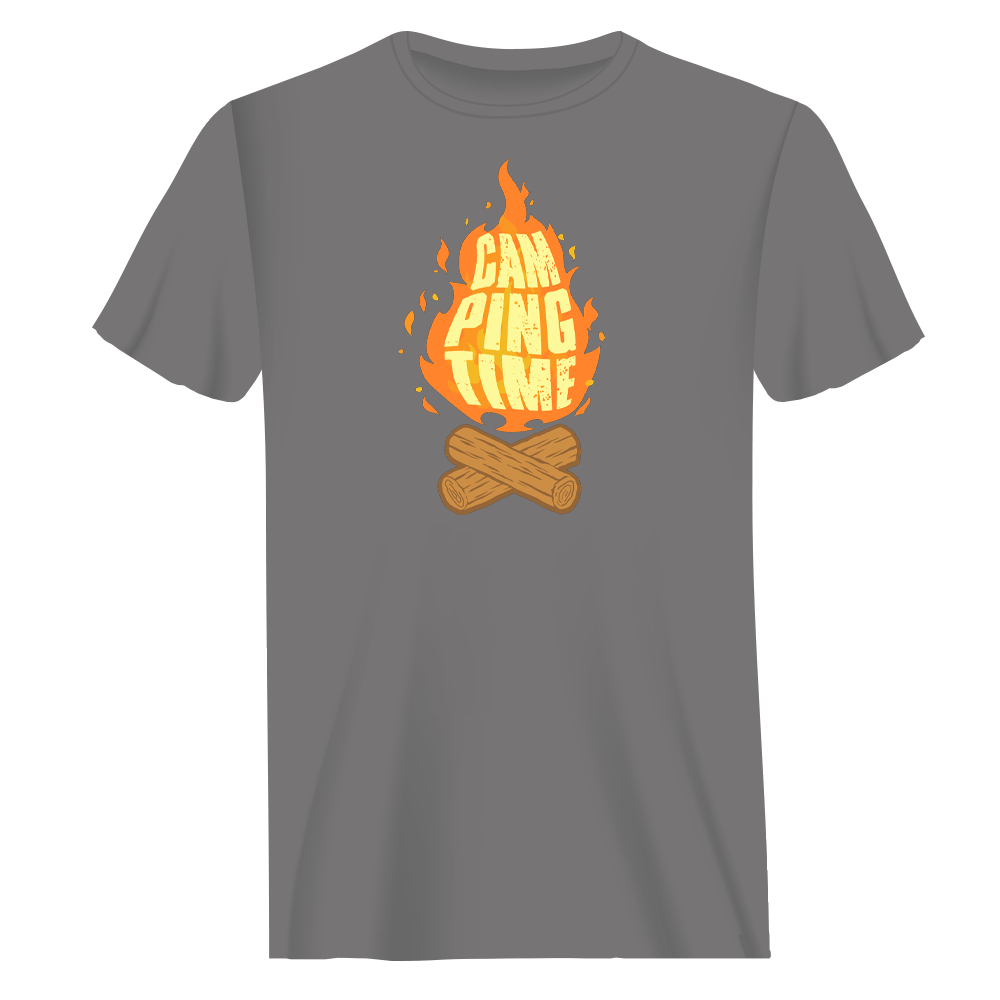 Camp Fire Man T-Shirt featuring a modern classic fit, made from 100% Ringspun Cotton with a unique outdoor design.