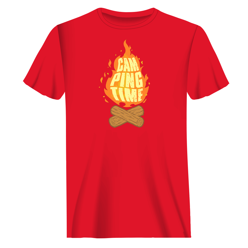 Camp Fire Man T-Shirt featuring a modern classic fit, made from 100% Ringspun Cotton with a unique outdoor design.