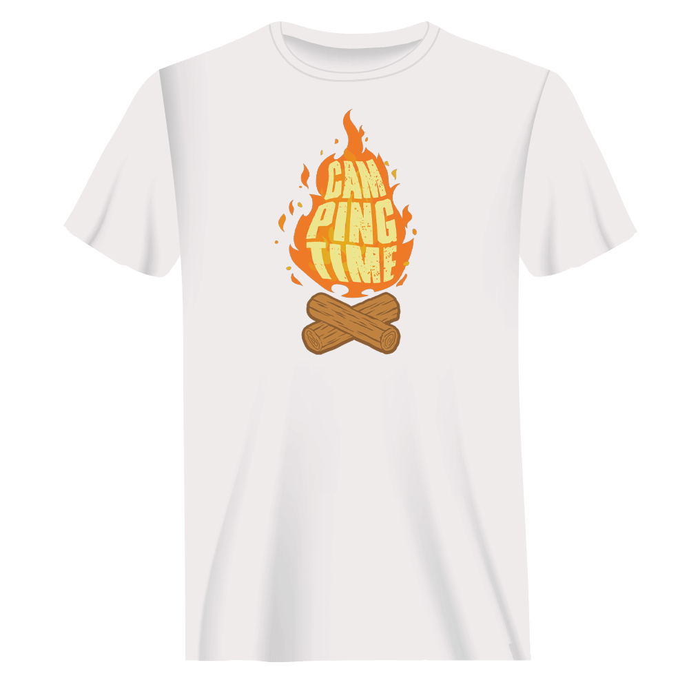 Camp Fire Man T-Shirt featuring a modern classic fit, made from 100% Ringspun Cotton with a unique outdoor design.