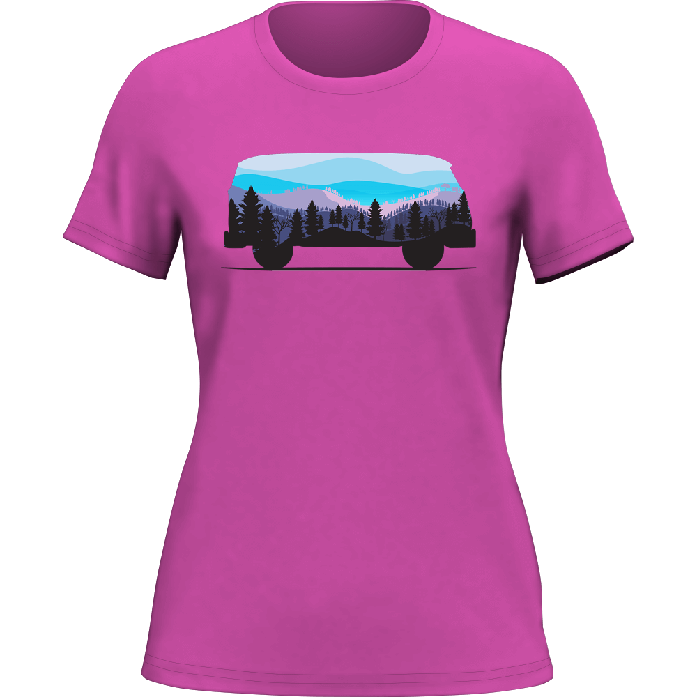 A stylish women's Camper T-Shirt made from soft Ringspun Cotton, featuring a semi-fitted design and eco-friendly dyes.