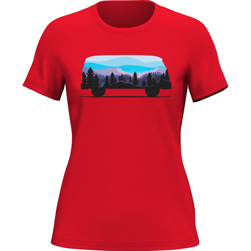 A stylish women's Camper T-Shirt made from soft Ringspun Cotton, featuring a semi-fitted design and eco-friendly dyes.