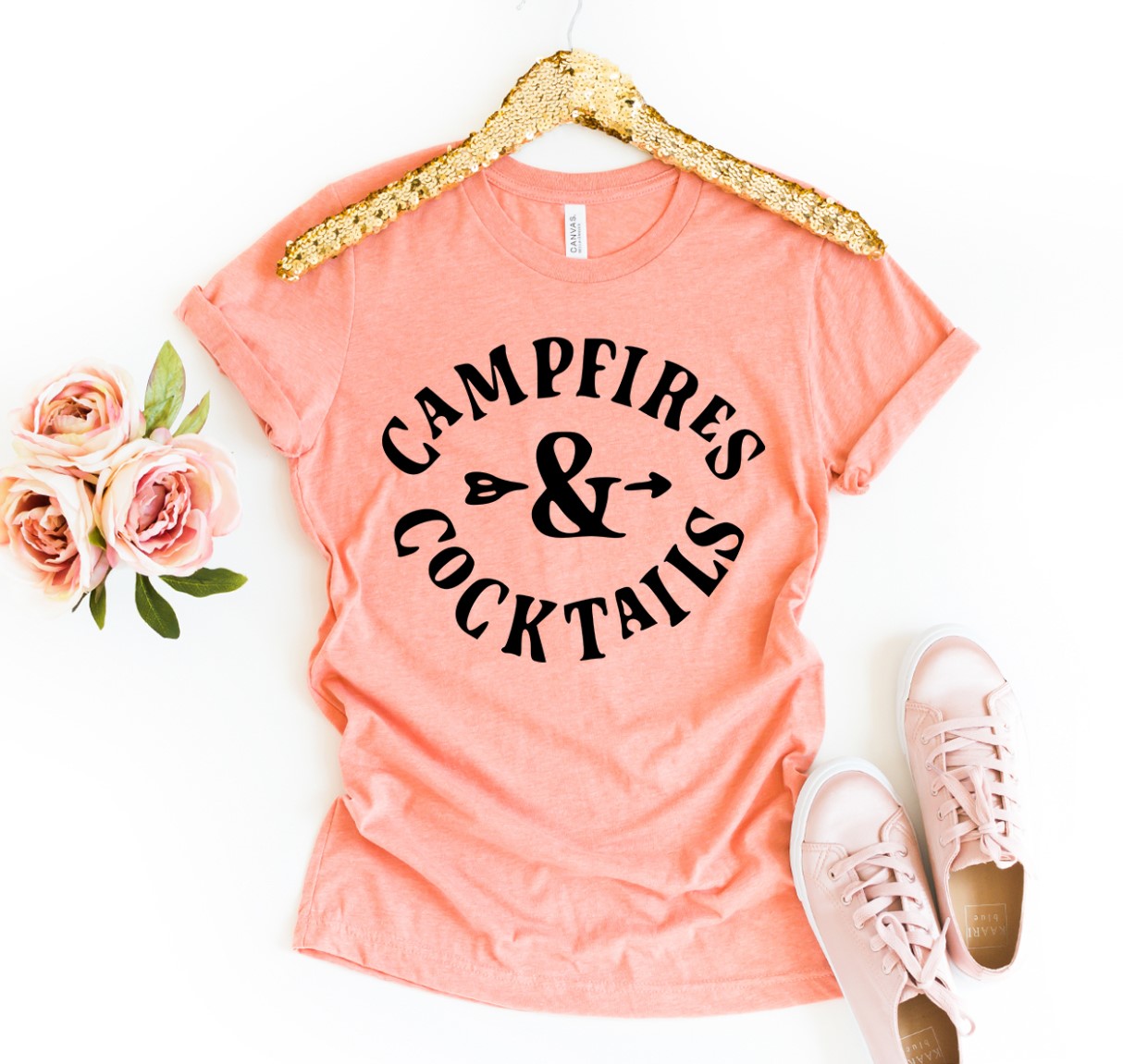 Campfires & Cocktails Shirt made of premium ring spun cotton with a vibrant design, available in various sizes.