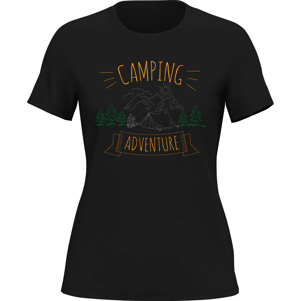 A stylish Camping Adventure T-Shirt for women featuring a unique outdoor-themed design, made from soft Ringspun Cotton.