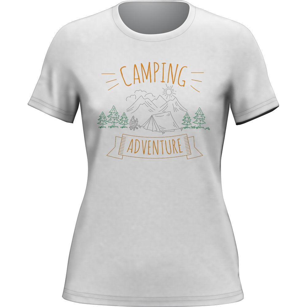 A stylish Camping Adventure T-Shirt for women featuring a unique outdoor-themed design, made from soft Ringspun Cotton.