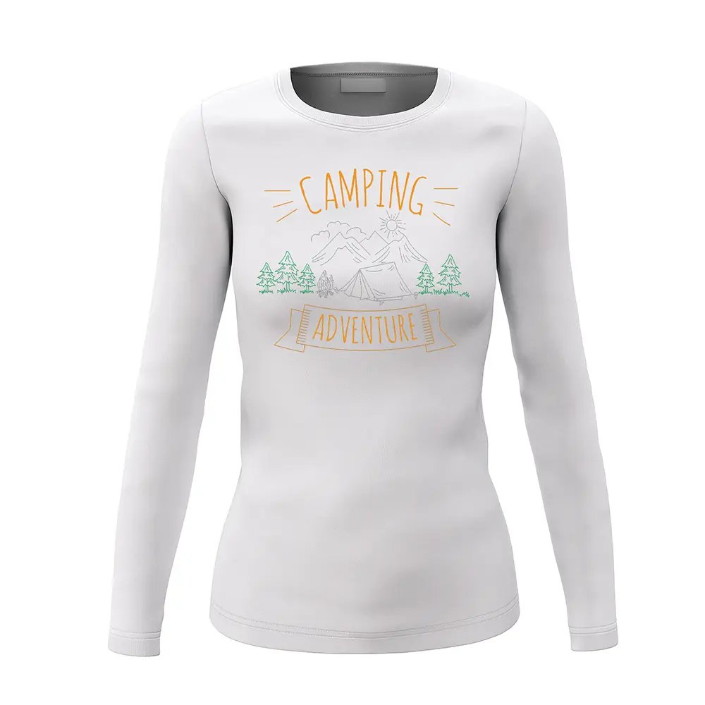 A stylish Camping Adventure Women Long Sleeve Shirt in vibrant colors, perfect for outdoor activities and casual wear.