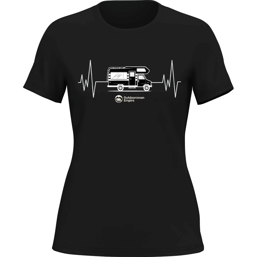 A stylish Camping Cardiogram T-Shirt for women, featuring a unique camping-themed design, made from soft Ringspun Cotton.