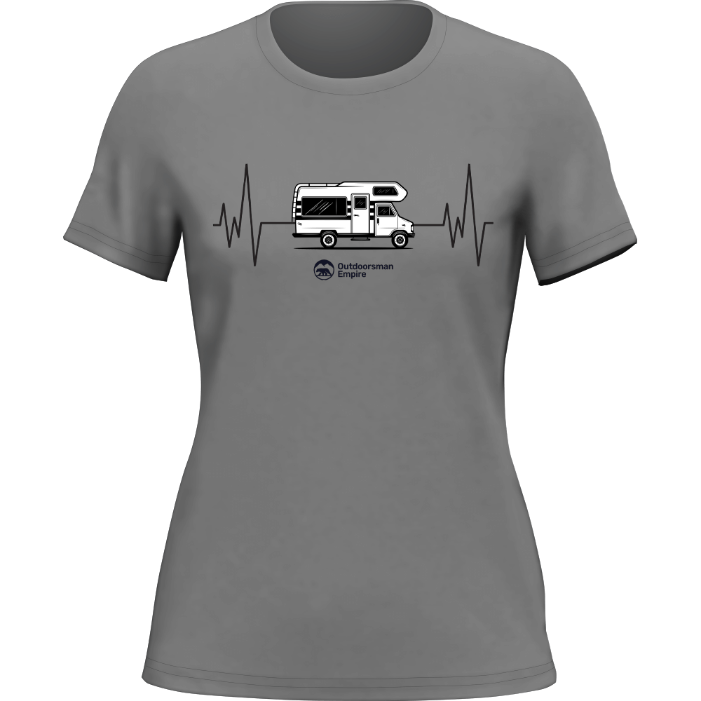 A stylish Camping Cardiogram T-Shirt for women, featuring a unique camping-themed design, made from soft Ringspun Cotton.