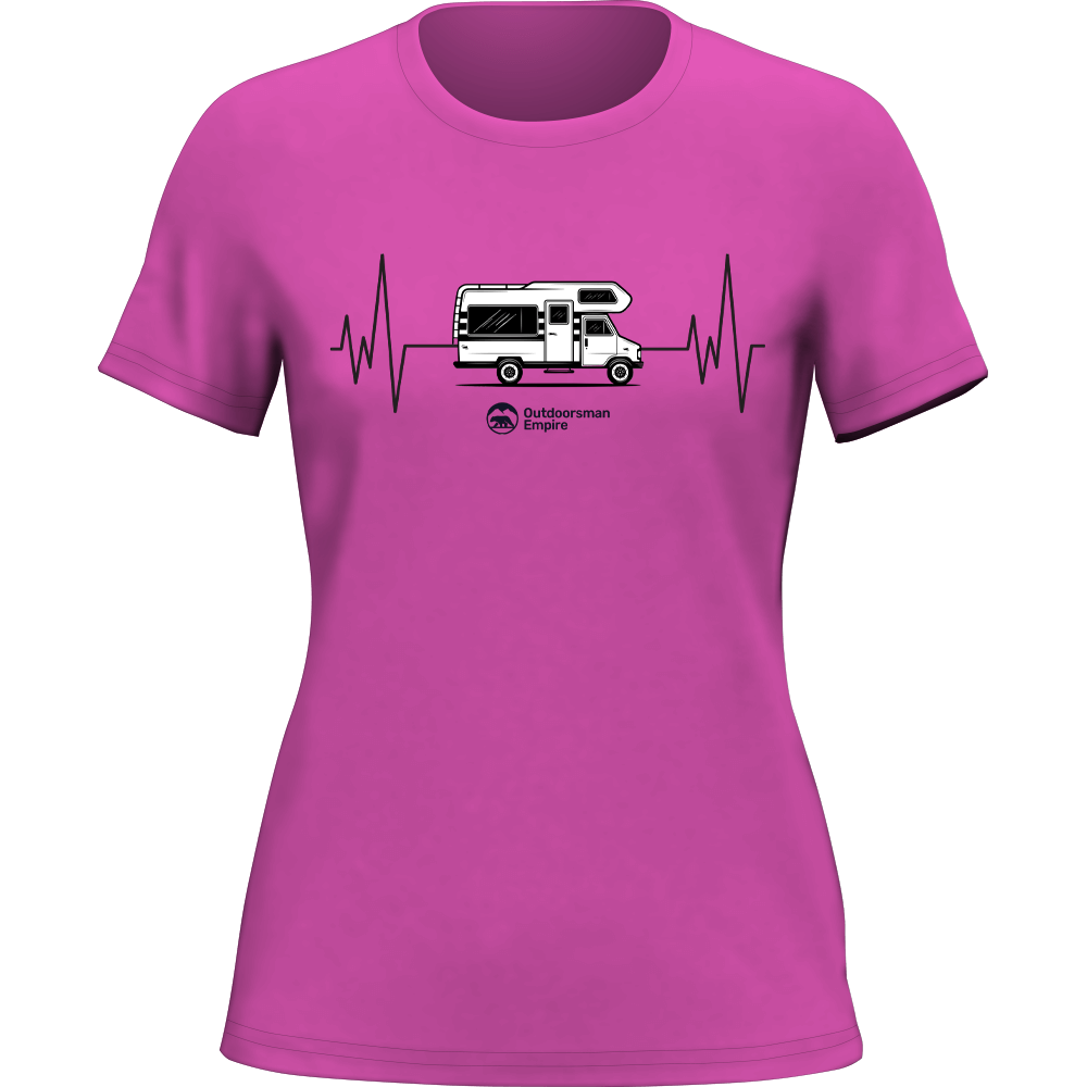 A stylish Camping Cardiogram T-Shirt for women, featuring a unique camping-themed design, made from soft Ringspun Cotton.