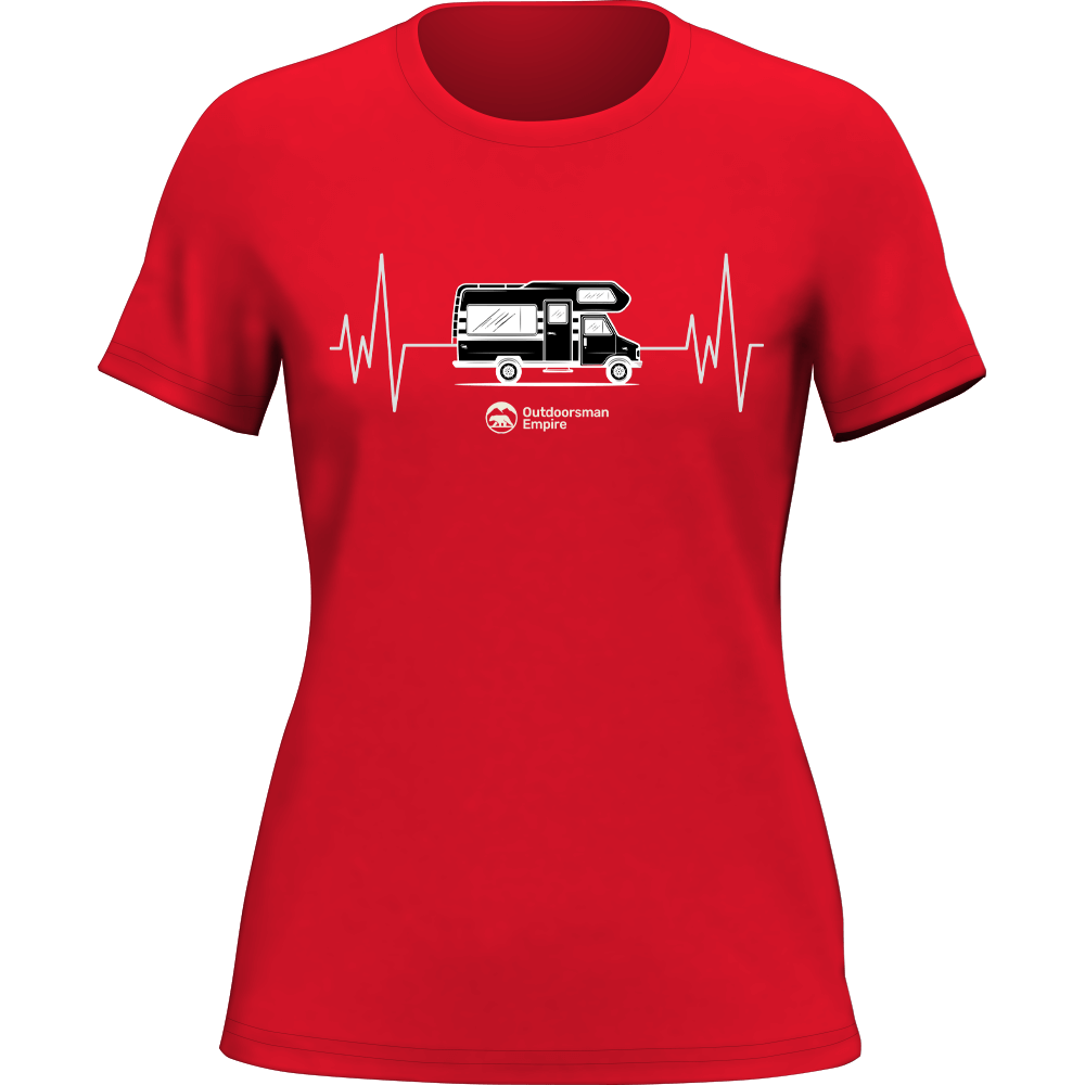 A stylish Camping Cardiogram T-Shirt for women, featuring a unique camping-themed design, made from soft Ringspun Cotton.