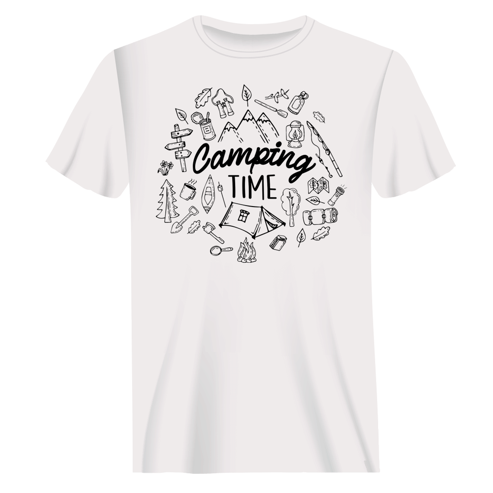 Camping Elements Man T-Shirt featuring a stylish design, made from 100% Ringspun Cotton, perfect for outdoor enthusiasts.