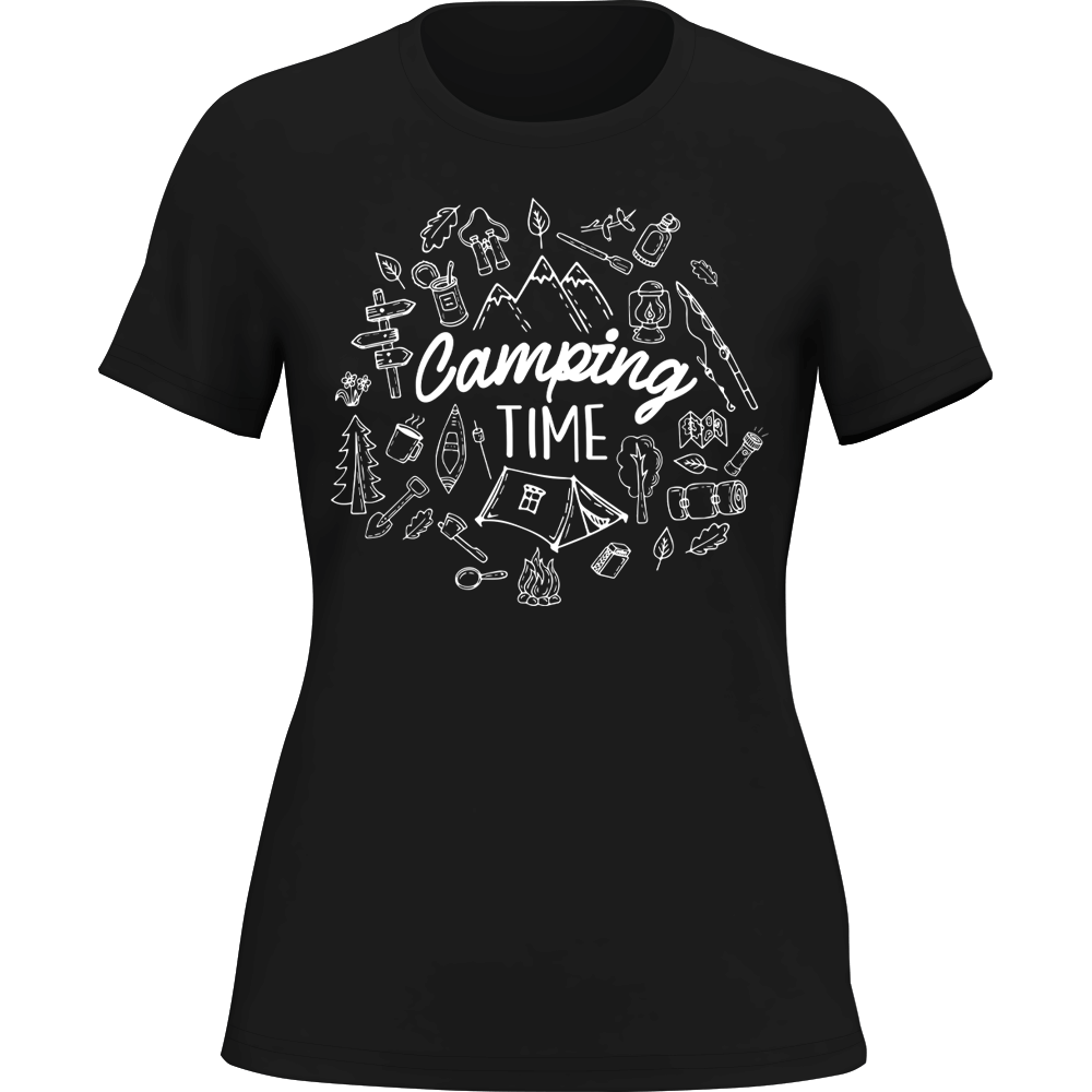 A stylish Camping Elements T-Shirt for women featuring a unique camping-themed design, made from soft ringspun cotton.