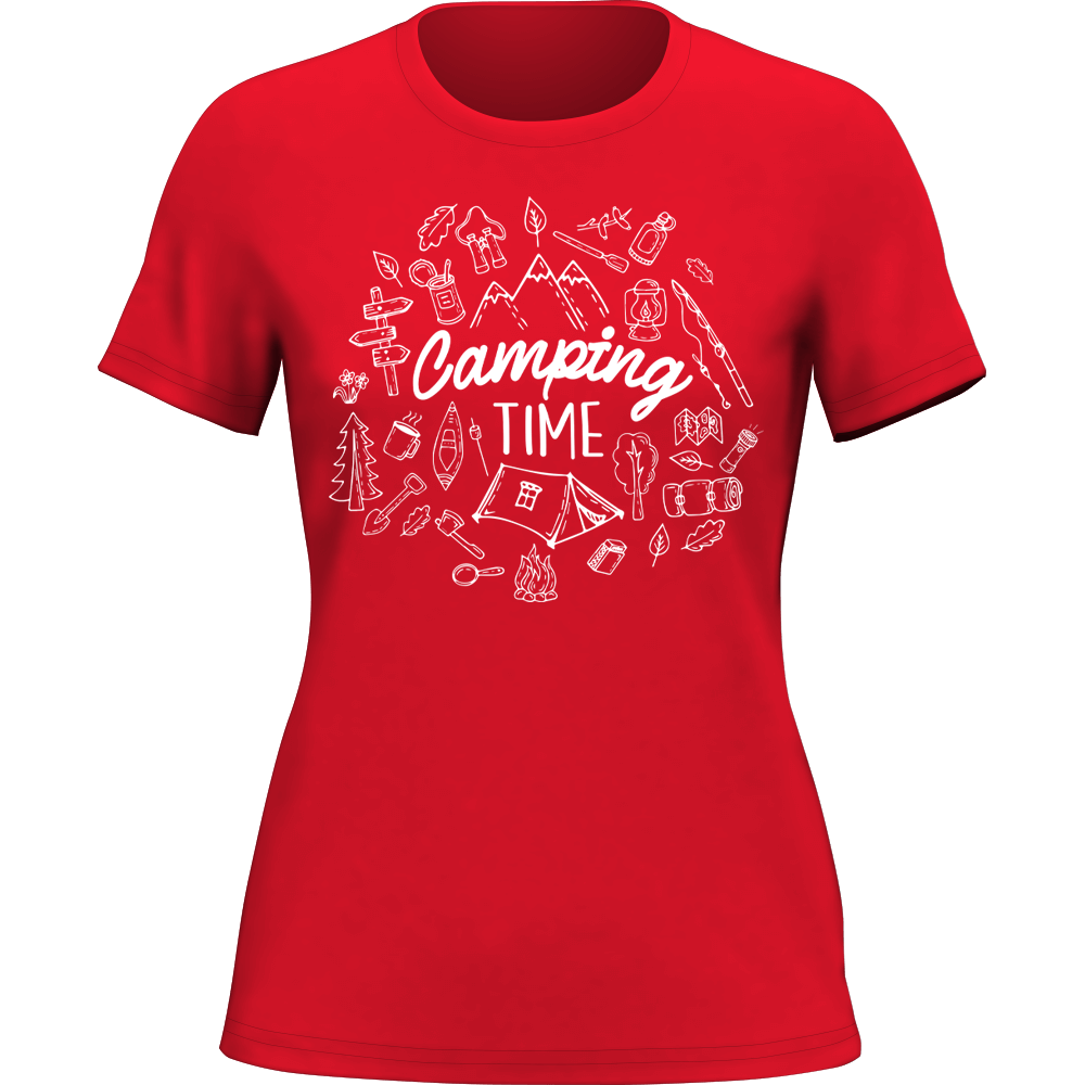 A stylish Camping Elements T-Shirt for women featuring a unique camping-themed design, made from soft ringspun cotton.