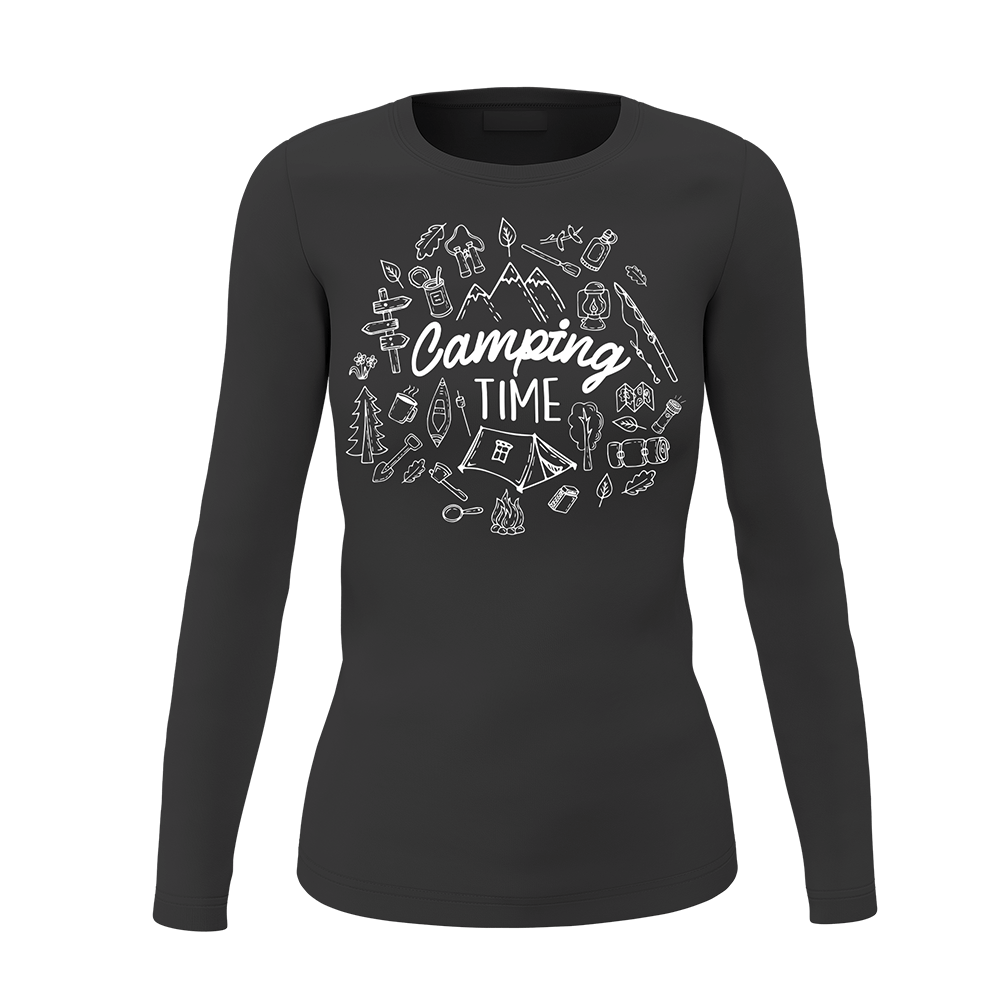 A stylish Camping Elements Women Long Sleeve Shirt featuring a classic midweight fabric, perfect for outdoor activities and casual wear.