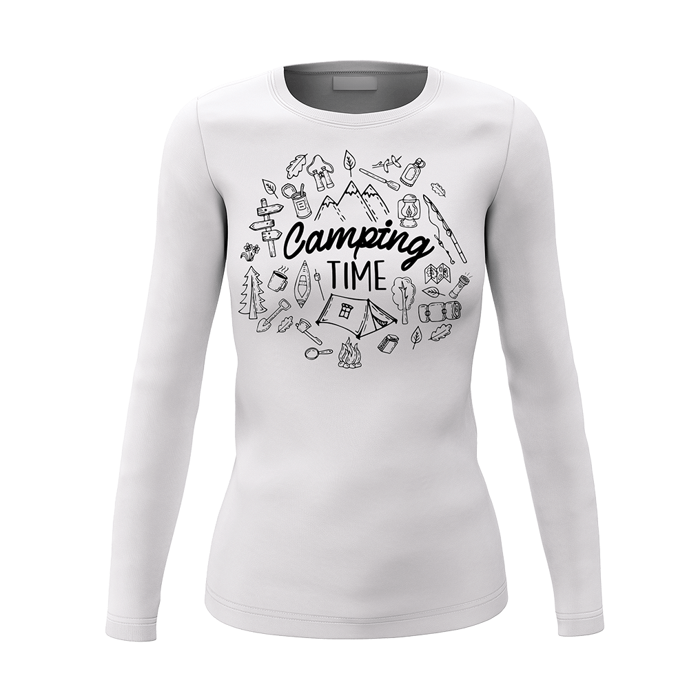 A stylish Camping Elements Women Long Sleeve Shirt featuring a classic midweight fabric, perfect for outdoor activities and casual wear.