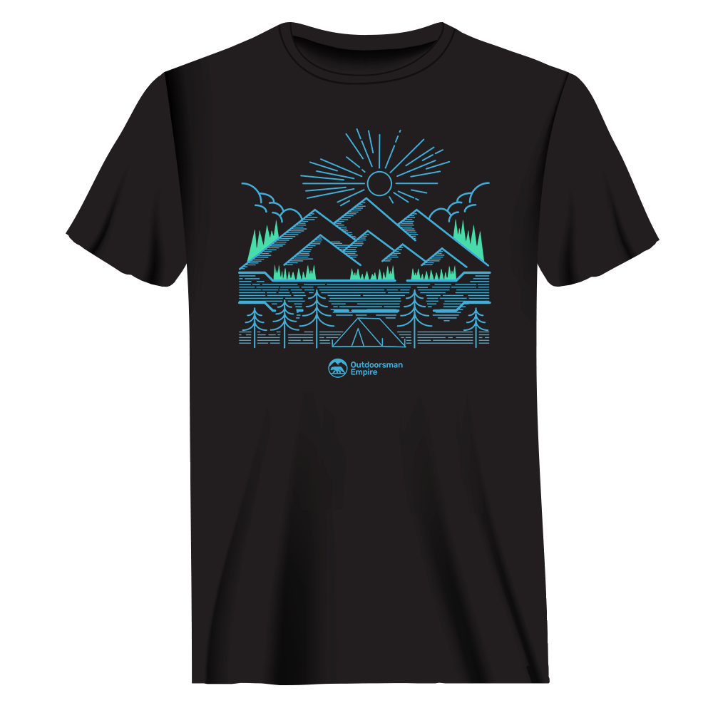 A stylish Camping Lines Man T-Shirt in a solid color, showcasing its comfortable fit and modern design, perfect for outdoor activities.