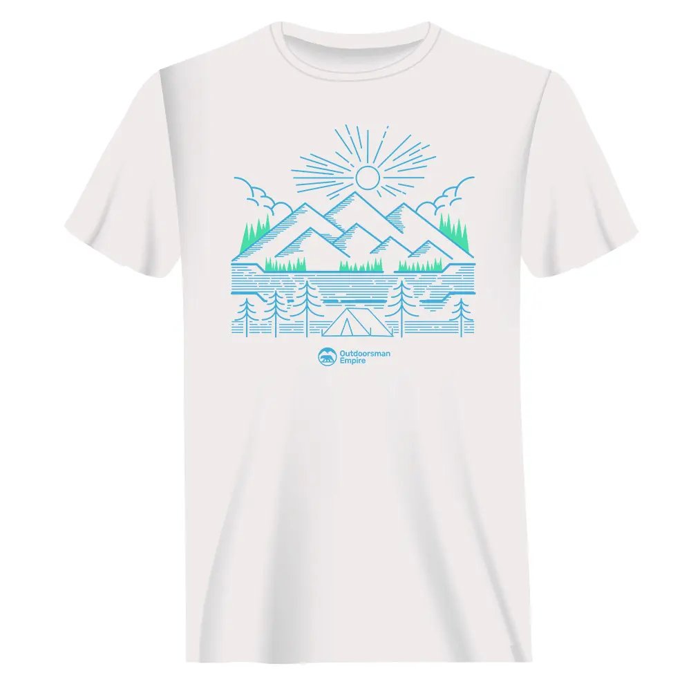 A stylish Camping Lines Man T-Shirt in a solid color, showcasing its comfortable fit and modern design, perfect for outdoor activities.