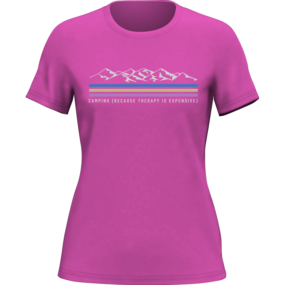 A stylish Camping Lines T-Shirt for women featuring a unique camping-themed design, made from soft ringspun cotton.