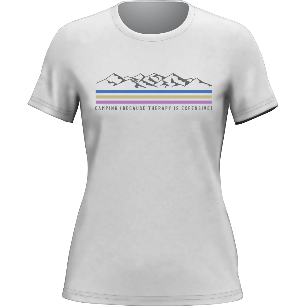 A stylish Camping Lines T-Shirt for women featuring a unique camping-themed design, made from soft ringspun cotton.