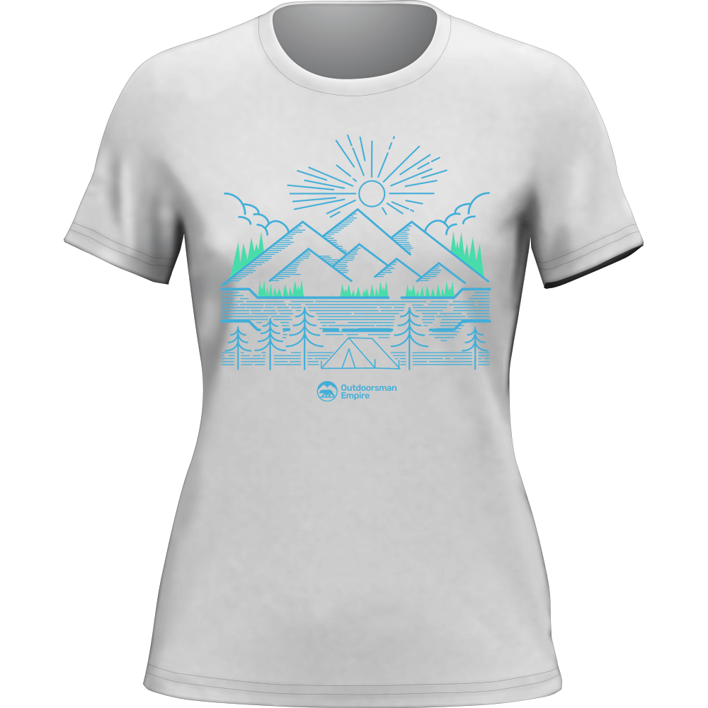 A stylish Camping Lines T-Shirt for women, featuring a unique camping-themed design, made from soft ringspun cotton.