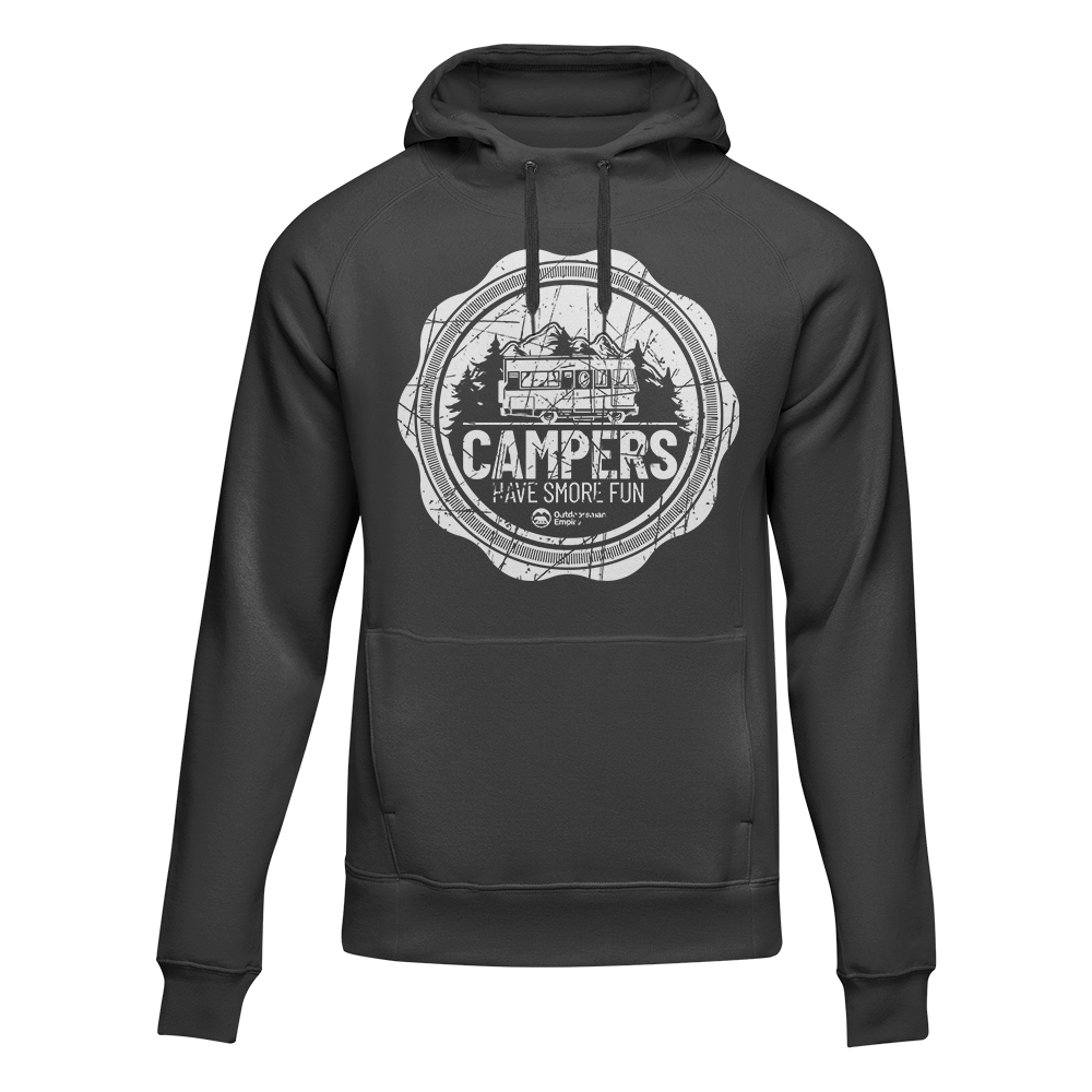 Camping Seal Adult Fleece Hooded Sweatshirt in a cozy setting, showcasing its soft fabric and stylish design.