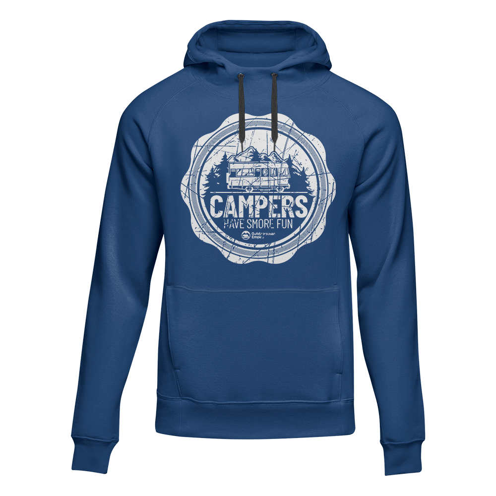 Camping Seal Adult Fleece Hooded Sweatshirt in a cozy setting, showcasing its soft fabric and stylish design.