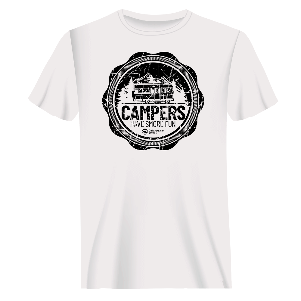 Camping Seal Man T-Shirt featuring a unique design, made from soft ringspun cotton, perfect for outdoor activities.