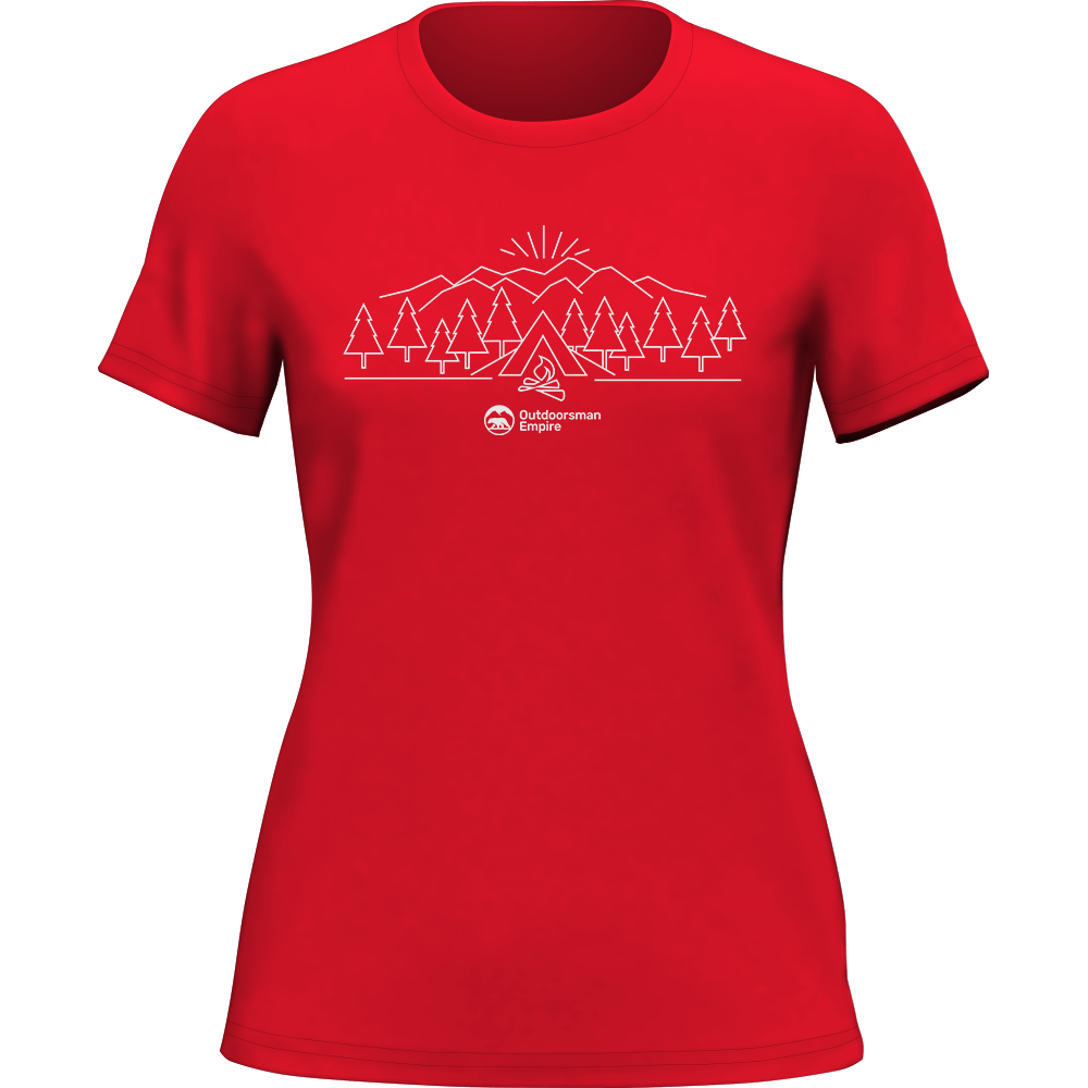 A stylish women's t-shirt featuring a camping triangles design, made from soft ringspun cotton, perfect for outdoor enthusiasts.