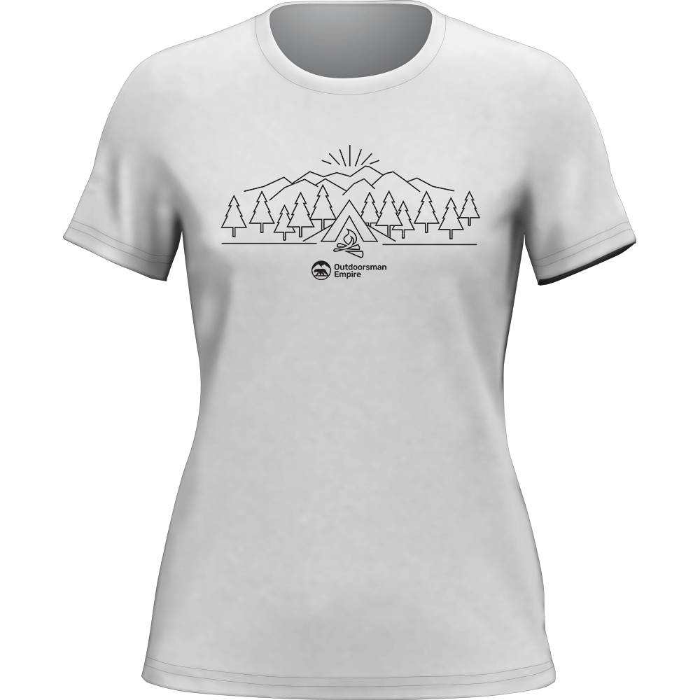 A stylish women's t-shirt featuring a camping triangles design, made from soft ringspun cotton, perfect for outdoor enthusiasts.