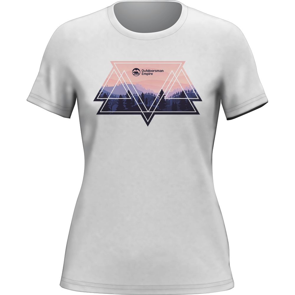 A stylish women's t-shirt featuring a camping triangles design, made from soft ringspun cotton, perfect for outdoor adventures.