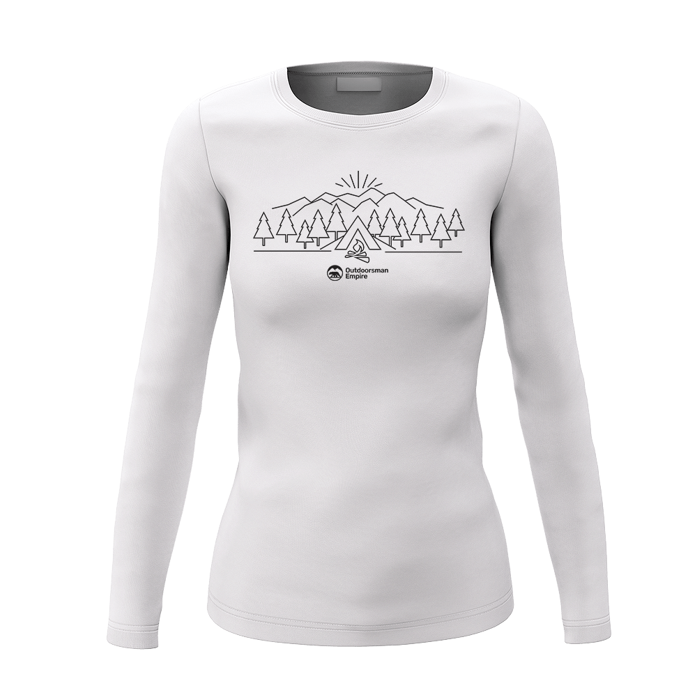 A stylish women's long sleeve shirt featuring unique camping triangle designs, perfect for outdoor activities and casual wear.