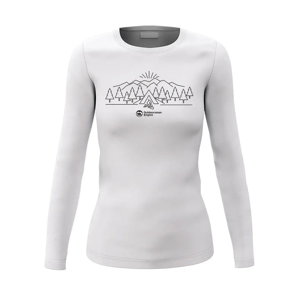 A stylish women's long sleeve shirt featuring unique camping triangle designs, perfect for outdoor activities and casual wear.