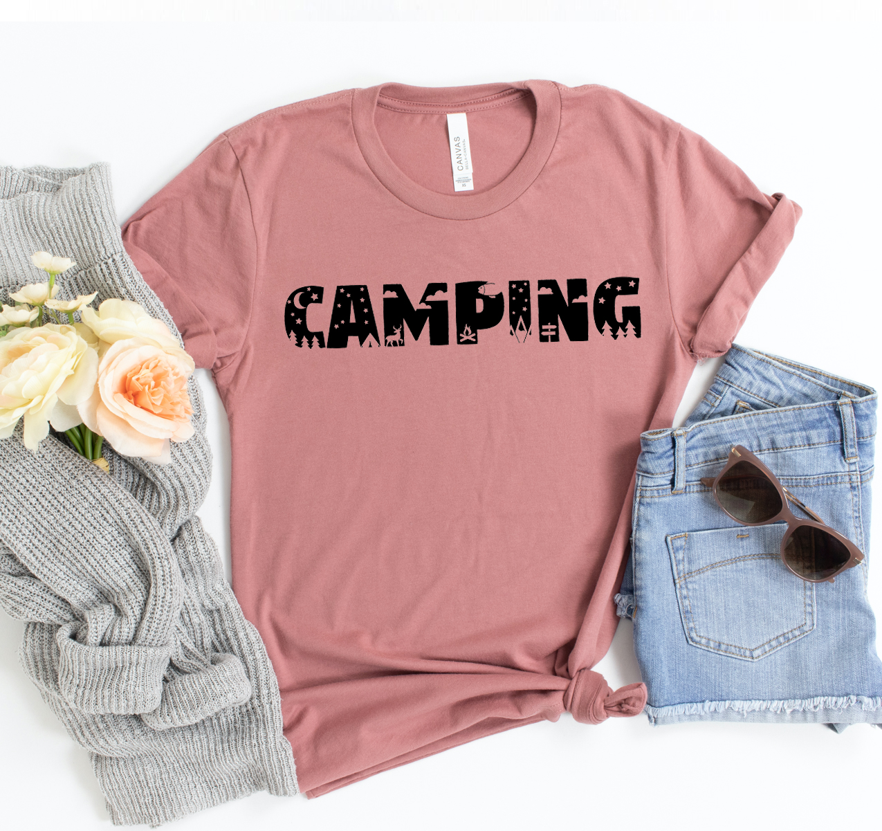 A unisex Camping T-shirt made from soft, breathable cotton, perfect for outdoor activities.