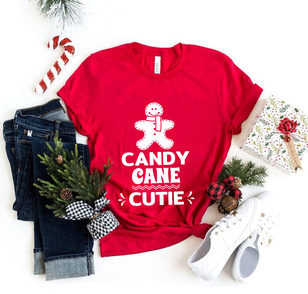 Candy Cane Cutie Shirt in vibrant colors, showcasing its soft fabric and stylish design.