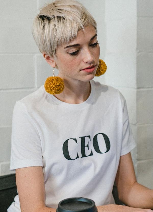 A stylish CEO White Women T-shirt made from soft ringspun cotton, featuring a clean design suitable for casual wear.