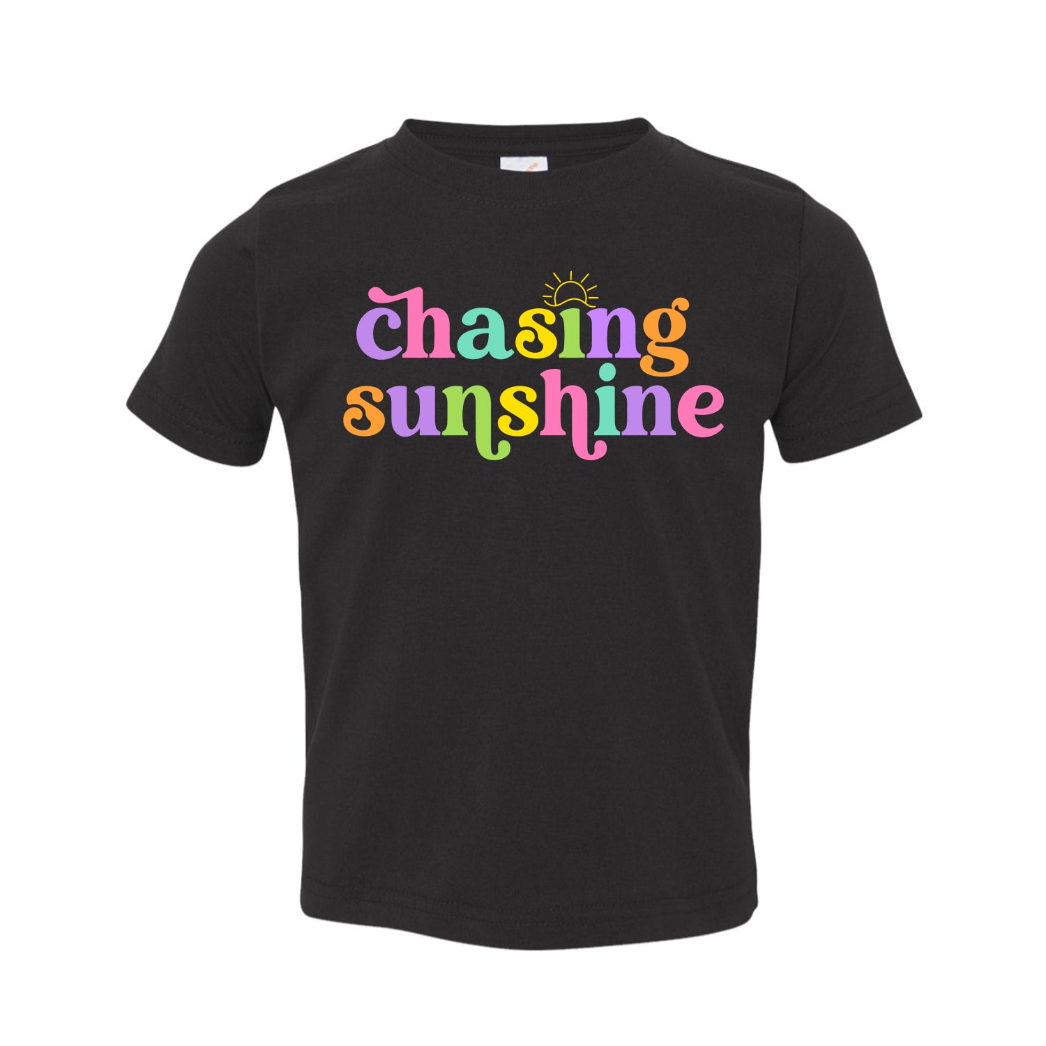 Chasing Sunshine Toddler T-shirt featuring vibrant colors and playful design, perfect for active toddlers.