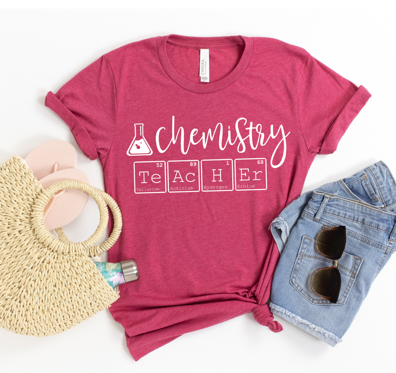 A stylish unisex Chemistry Teacher T-shirt made from soft airlume cotton, featuring a classic design suitable for educators and science enthusiasts.