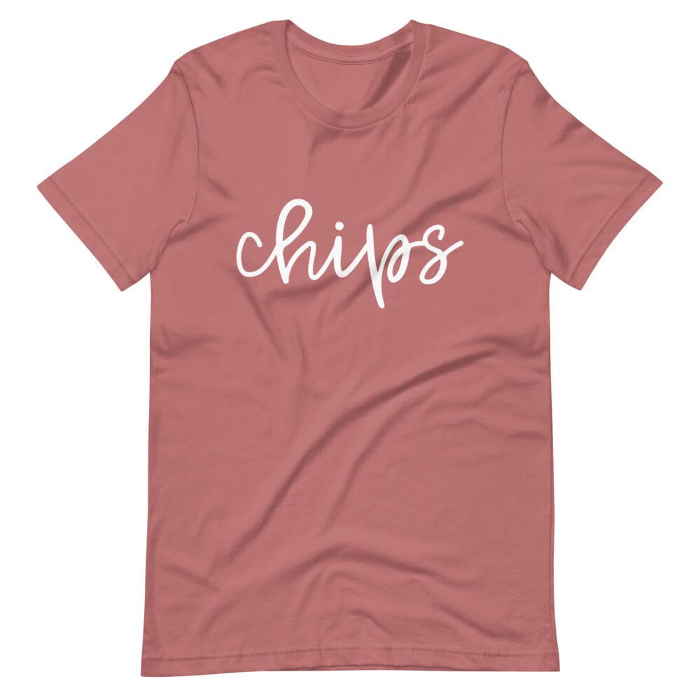 A stylish Chips Tee displayed on a mannequin, showcasing its comfortable fit and vibrant color.